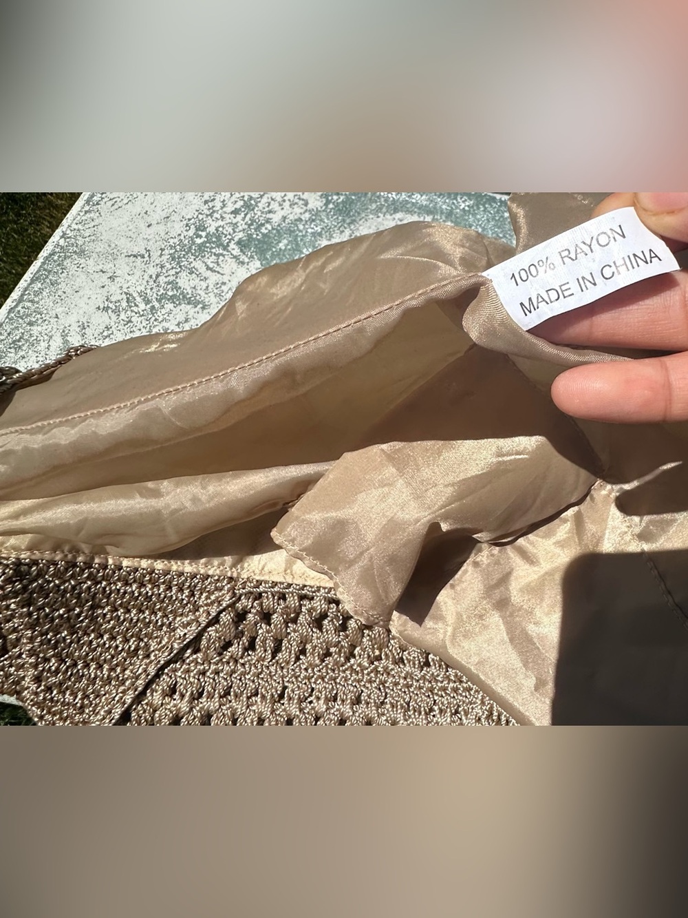 Woven Crochet Tote Bag in Tan - Picture 7 of 14